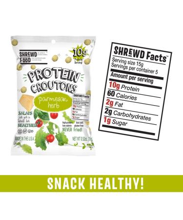 Shrewd Food Keto Protein Croutons - High Protein, Low Carb Snacks - Gluten Free, Real Cheese - 10g Protein, 2g Carbs, 60 Calories - Parmesan Herb (Pack of 10) - Buy Online on GoSupps.com