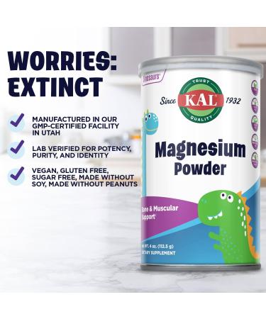 KAL Magnesium Powder - Pure Citrate for Kids | Bone Health, Muscle & Nerve Support | Vegan, Gluten Free & Sugar Free | 90 Servings - 4 oz - Buy Online on GoSupps.com