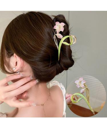 Gold Metal Lily Flower Hair Clip - Pink Floral Barrette for Strong Hold - Cute Fashion Hair Accessory for Thick & Thin Hair - Buy Online on GoSupps.com