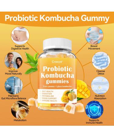 Crasye Probiotic Kombucha Gummies Sugar Free Prebiotic Postbiotic Probiotics Gummies with Slippery Elm for Women and Men Bloating Gut Health Immune and Digestive Support - 60 Gummies - 30 Servings - Buy Online on GoSupps.com