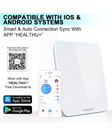 MPBEKING Bluetooth Digital Bathroom Scale - High Accuracy, Easy-to-Read Backlit Display, Round Corner Design - 400 lb Capacity - White - Buy Online on GoSupps.com