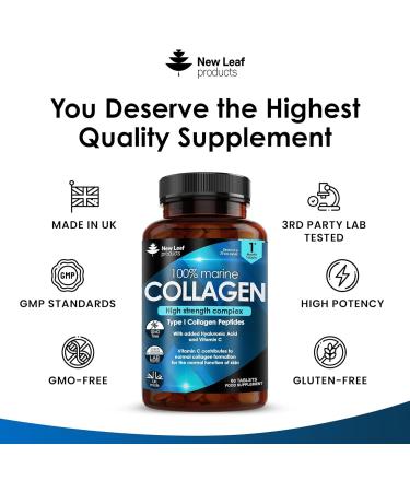 Pure Marine Collagen 1500mg - Type 1 Hydrolysed Peptides with Hyaluronic Acid & Vitamin C - High Strength Supplements for Women and Men - 60 Tablets - Buy Online on GoSupps.com