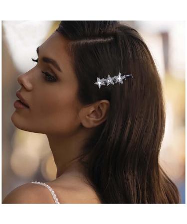 Aneneiceera Vintage Crystal Star Hair Clip Pin Silver Rhinestone Star Hair Barrette Clip Bling Rhinestone Hairpin Headwear Cute Star Hairpin Headpieces Hair Accessories for Women and Girls