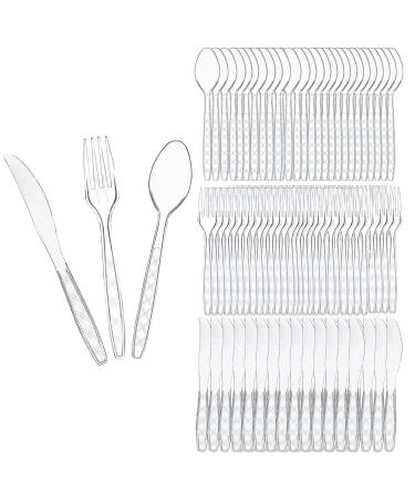 300 Plastic Cutlery Transparent Disposable Forks Spoons Knife Cutlery Set 100 Pieces of Each Plastic Forks Knives and Plastic Spoons for Wedding Party Supplies Dinners Catering Food Services 300 Knives Forks and Spoons