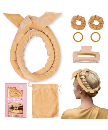 ADMORA Heatless Curlers Headband Heatless Curlers Heatless Hair Curling Set No Heat Hair Curlers with Accessories Overnight Heatless Soft Curls Heatless Curlers for Long and Short Hair (Khaki)