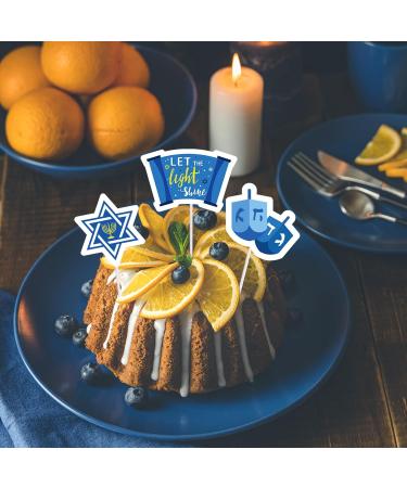 Whaline 48Pcs Happy Hanukkah Cupcake Topper Menorah Star Gnome Cupcake Picks Blue Chanukah Food Picks for Cake Decoration Party Supplies - Buy Online on GoSupps.com
