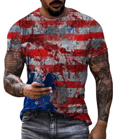 BEUU Soldier Short Sleeve American Flag T-Shirt | Retro Patriotic Men's Tee, Gray-112 Medium - Buy Online on GoSupps.com