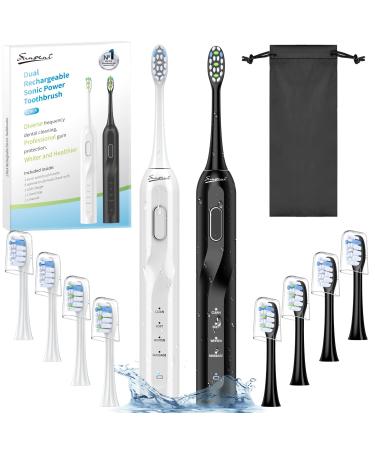 Electric Toothbrush 2 Pack Quiet 4100 Rechargeable Sonic Power Toothbrush w/Pressure Sensor 8 Bristles & 4 Modes 48000 VPM Motor & Waterproof 2 Minutes Smart Timer Wireless Charging for 100 Days 2 Pack Sonic Toothbrus...
