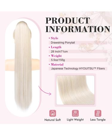 REECHO 28 Long Straight Synthetic Platinum Blonde Ponytail Extension for Women - Buy Online on GoSupps.com