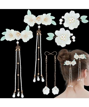 3 Pair Flower Pearl Barrettes Earring Tassel Hair Pin White Vintage Flower Duckbill Hair Clips Kawaii Kimono Pearl Floral Bride Wedding Hair Accessories for Women - Buy Online on GoSupps.com