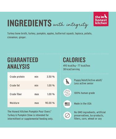 Honest Kitchen Pumpkin POUR OVERS Wet Toppers for Dogs - Turkey Stew, 5.5 oz (12 Pack) - Buy Online on GoSupps.com