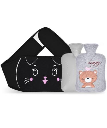Wearable Hot Water Bottle Warm PVC Hot Water Bottle Pouch with Soft Plush Hand Waist Warmer Cover 01-1000ml Black kat