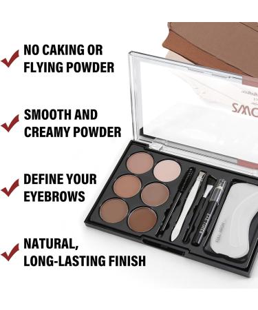 Boobeen Poudre pour Sourcils - Kit de Maquillage 6 Couleurs avec 4 Pochoirs 2 Brosses 1 Crayon et 1 Pince piler - Buy Online on GoSupps.com