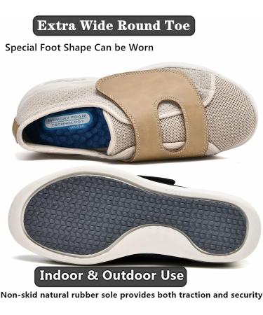 ZGDG Men's Diabetic Walking Shoes for Swollen Feet Pain Relief - Wide Width Orthopedic Slip-Ons for Elderly with Diabetes, Arthritis, Bunions - Size 13 Wide Beige - Buy Online on GoSupps.com