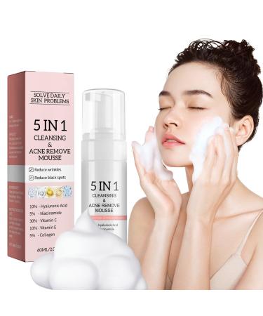5 in 1 Foaming Cream Cleanser Blackhead Deep Pore Facial Cleansing Mousse Face Cleanser Oily Skin Face Wash with Niacinamide & Hyaluronic Acid Removes Excess Oil Unclogs Pores & Reduces Blackheads