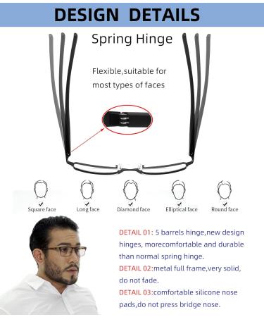 4 Pack Men's Reading Glasses - Blue Light Blocking Metal Frames Spring Hinges Includes Sun Reader - Reduce Eyestrain & Glare (+2.5 Magnification - Buy Online on GoSupps.com