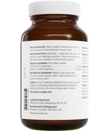 Metagenics - CoQ10 ST-100 (100 mg) - Antioxidant and Cardiovascular Support with Coenzyme Q10 Vitamin E and Zinc - 120 Softgels - Buy Online on GoSupps.com