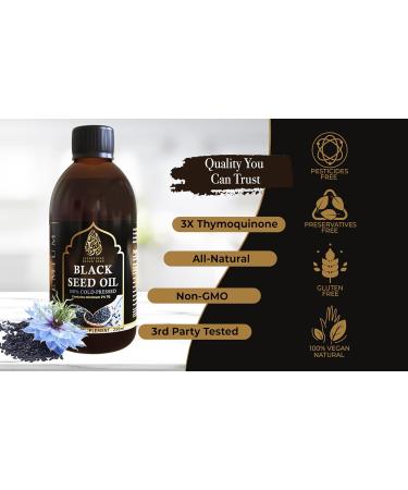 Everything Black Seed Black Seed Oil (Nigella Sativa Black Cumin) 100% Cold Pressed 3X Thymoquinone- Glass Bottle (8.5oz/250ml) - Buy Online on GoSupps.com