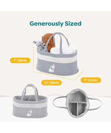 Cradle Star Diaper Caddy Organizer - 100% Cotton Rope Baby Basket with Compartments - Elephant Gray - Buy Online on GoSupps.com