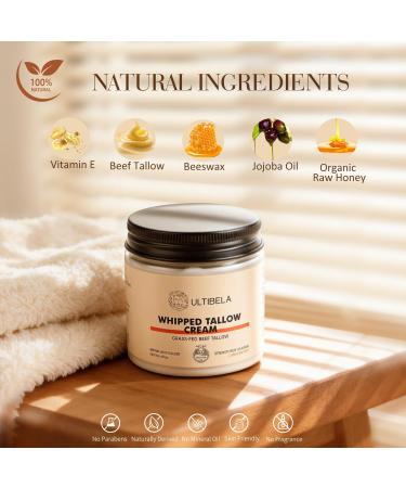 ULTIBELA Beef Tallow for Skin 100% Grass-Fed Whipped Tallow and Honey Balm for Body & Face Natural Body Cream for Dry & Sensitive Skin Care 4OZ (Unscented) - Buy Online on GoSupps.com
