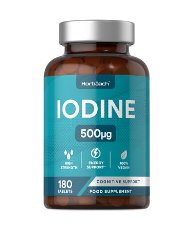Iodine Tablets 500mcg | High Strength Potassium Iodide | Cognitive and Energy Supplement | 180 Vegan Tablets | by Horbaach - Buy Online on GoSupps.com