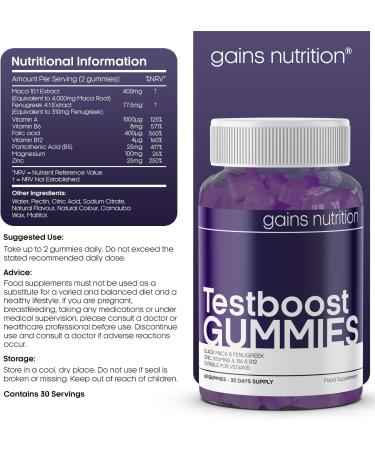 Testboost Gummies for Men - Natural Testosterone Supplement with Zinc, Magnesium, Maca & Fenugreek - Vegan Friendly Grape Flavored Option - Buy Online on GoSupps.com