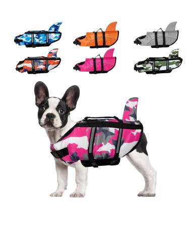 JOYPAWS Dog Life Jacket, Fashion Pet Swimming Vest, Puppy Life Saver with Adjustable Strong Handle Spring Summer Pool Boat Camouflage Pink Shark M Medium Camouflage Pink