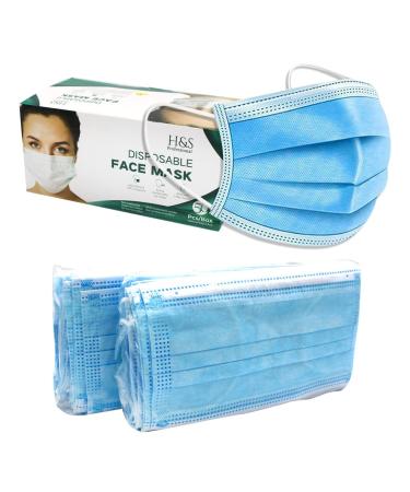 50 Pieces Disposable Face Masks - Breathable 3-Layer Face Covering with Ear-loop for Adults - Travel Friendly (2Packs of 25) 50 Count (Pack of 1) Blue