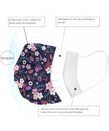 Goddess Accent 50 Pack Disposable Face_Mask Cute Floral Tie Dye Printed Protection for Adults Women - Buy Online on GoSupps.com