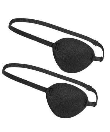 ORIONE 2Pcs Black Adjustable Soft Single Eye Mask Amblyopia Pirate Eye Patch Cover Pads for Corrected Visual Acuity Recovery with Adjustable Strap for Adult and Kid's Strabismu Lazy Eye