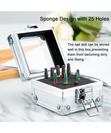 Aluminium Nail Drill Bit Holder Storage Box - 25 Holes Nail Drill Bit Stand Display Case - Nail Bits Organizer Container for Nail Art - Silver - Buy Online on GoSupps.com