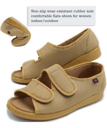 XMSM Memory Foam Diabetic House Slippers for Elderly Swollen Feet - Women's Adjustable Strap Open Toe Sandal in Apricot (Size 6 Wide) - Buy Online on GoSupps.com