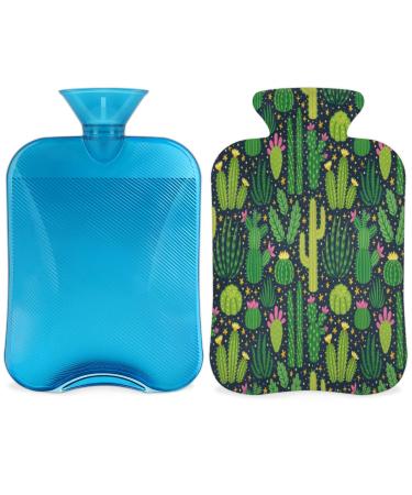 2L hot water bottle with cover for pain relief tropical cactus flowers pattern warming bag PVC ice cream and warm-up bags for cold and heat therapy / menstrual cramps / feet / hand warmer