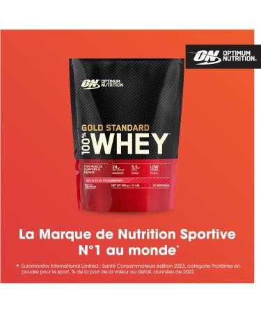Optimum Nutrition Gold Standard 100% Whey Muscle Building And Recovery Protein Powder With Naturally Occurring Glutamine And BCAA Amino Acids Delicious Strawberry Flavor 15 Servings 450 G - Buy Online on GoSupps.com