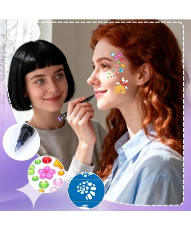  Meetory Meetory 10 Pcs Glitter Makeup Pencils Waterproof Skin-Friendly Temporary Makeup Pencils for Humans Adults Halloween Party Birthday with 6 Stencils and 4 Gems - Buy Online on GoSupps.com