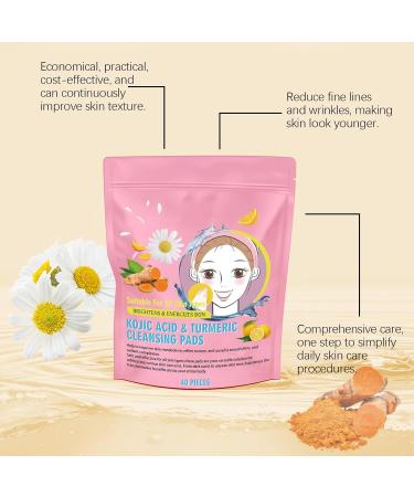 Tkekruh 2PC Cojic Acid and Turmeric Cleaning Swabs Turmeric Kojic Acid Cleansing Pads Exfoliating Sponges Evens Skin Tone Moisturizing Balancing Oil and Water Facial 40 Pieces - Buy Online on GoSupps.com