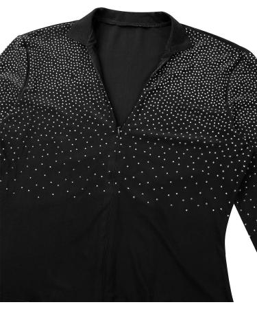 XUNZOO Men's Latin Ballet Ballroom Dance Leotard | Long Sleeve Mesh Splice | Shiny Rhinestones | Black Zipper | Medium - Buy Online on GoSupps.com