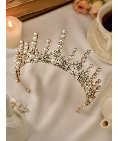 SWEETV Vintage Pearl Tiara | Bronze Queen Crown for Women | Royal Wedding Tiaras and Crowns | Jeweled Birthday Quinceanera Pageant Prom Headpiece - Valerie - Buy Online on GoSupps.com