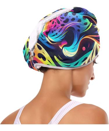 Rainbow Leopard Hair Towels - 2 Pack Super Absorbent Quick Dry Turbans for Women & Girls - Buy Online on GoSupps.com