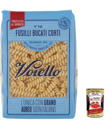 Italian Gourmet E.R. Voiello Pack of 10 Fusilli Bucati Corti Pasta 100% Italian N145 500g + Italian Gourmet Polpa 400g
