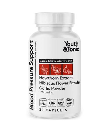 Natural Blood Pressure Supplement w/ Hawthorn Hibiscus & High Potency Diuretic Herbs & Vitamins to Lower Water Retention & BP Support | Heart & Circulatory System Pills for Cardiovascular Health