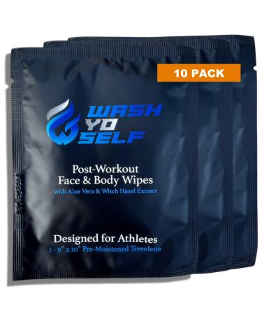 Fragrance Free Unscented Extra Large Individually Wrapped Face and Body Wipes - Disposable Wet Wipes for Women, Men, and Kids - For Acne - Gentle on Sensitive Skin - Ideal For Post Workout, Travel, and Sports - 10 pack