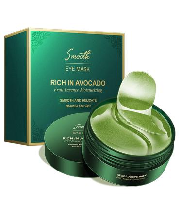 Under Eye Patches Avocado Eye Mask Collagen Patches Eye Masks with Moisturizing and Anti-Aging Effect for Puffy Eyes Dark Circles Eye Bags Improve Lines and Wrinkles- 60Pcs Green - Avocado