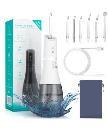 Water Flosser for Teeth Cordless SanPintech 360 Rotation Oral Irrigator with 5 Modes & 6 Jet Tips Water Pick Teeth Cleaner IPX7 Waterproof 400ML Large capacity USB Rechargeable for Travel White