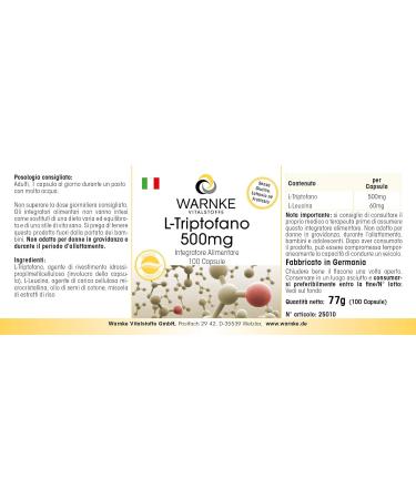 L-Tryptophan 500mg - 100 capsules - Vegan | Warnke Vitalstoffe - Quality from German pharmacies - Buy Online on GoSupps.com