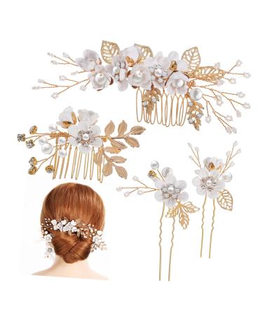 Beavorty 1 Set Comb Set Flower Bridal Combs Women Flower Hairpins Hair Side Combs Hair Flowers Combs for Holding Hair Back Bridal Headpiece Floral Hairpins Rhinestone Hair Pins White Pearl
