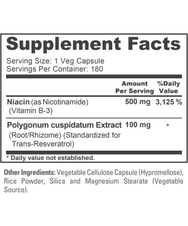 NusaPure Nicotinamide with Resveratrol (Vitamin B-3) 500 mg - 180 Vegetarian Caps (Non-GMO & Vegan) - Buy Online on GoSupps.com
