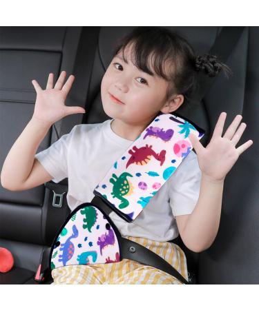 OTKARXUS Seat Belt Pads 2PCS Universal Car Safety Seat Belt Pillow with Seatbelt Strap Cover Car Seat Accessories Seat Belt Cover Shoulder Pads for Kids (Small Dinosaur Pattern)