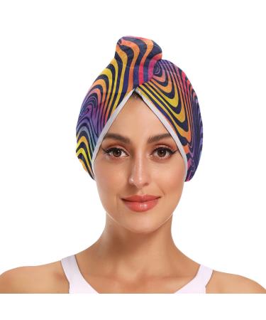 Rainbow Pinto Graffiti Hair Towel 2 Pack Super Absorbent Hair Drying Towel Quick Dry Hair Turbans Head Towel with Button Twisty Wrap for Women Girls