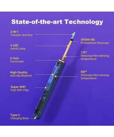 1000W Pixel Ear Cleaner with Camera Intelligent Visual Ear Picking Stick Tweezers/Ear Removal Dual-mode Ear Wax Removal with 12 Ear Spoons Omni-Direction Tweezer Real-Time Remote Video - Buy Online on GoSupps.com